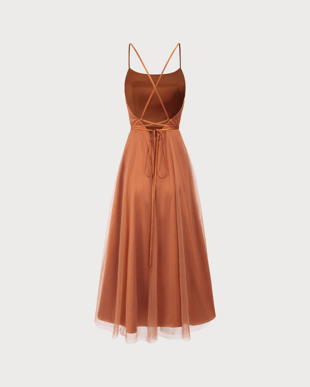 Caramel Mesh Flowy Slip Midi Dress | Rihoas