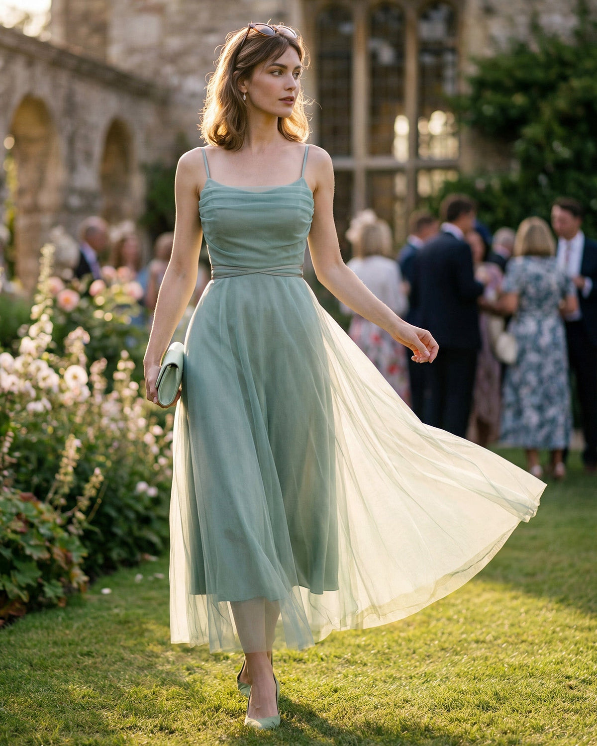 Green Mesh Flowy Slip Midi Dress | Rihoas