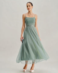 Green Mesh Flowy Slip Midi Dress | Rihoas
