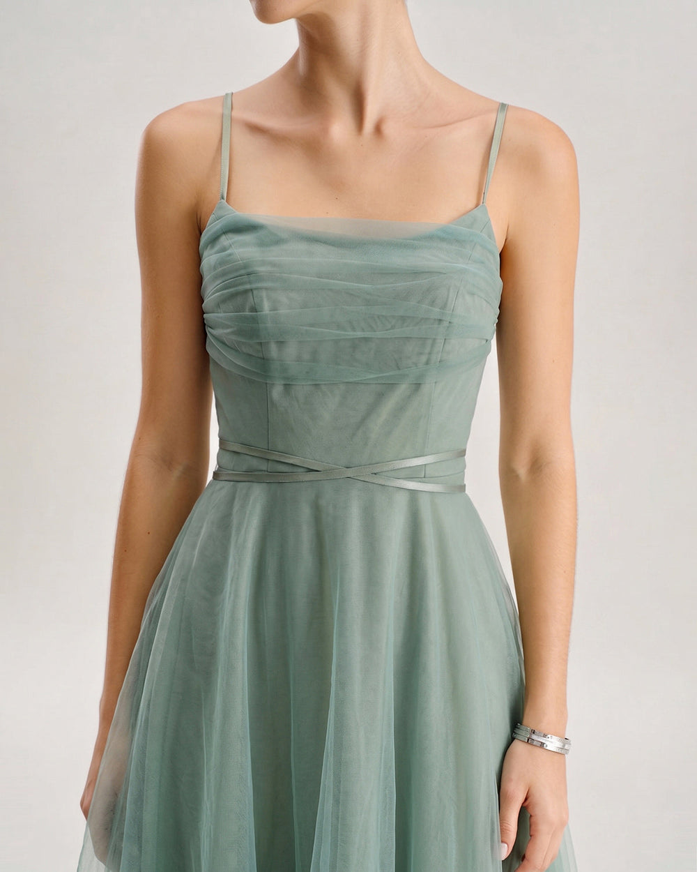 Green Mesh Flowy Slip Midi Dress | Rihoas