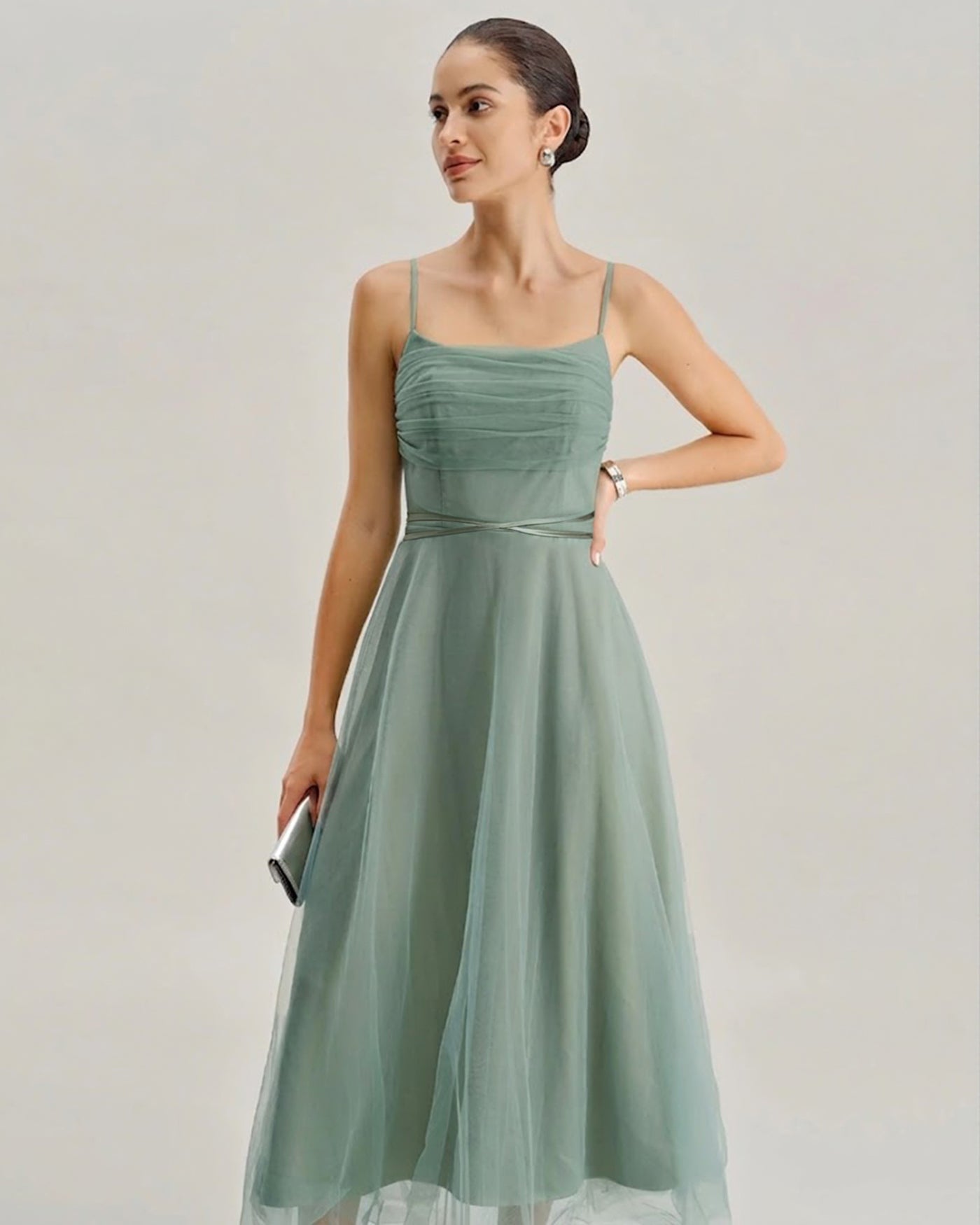 Green Mesh Flowy Slip Midi Dress | Rihoas