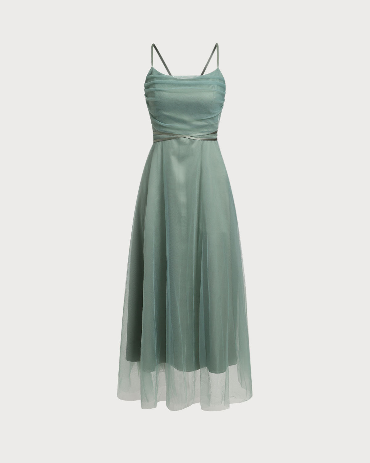 Green Mesh Flowy Slip Midi Dress | Rihoas