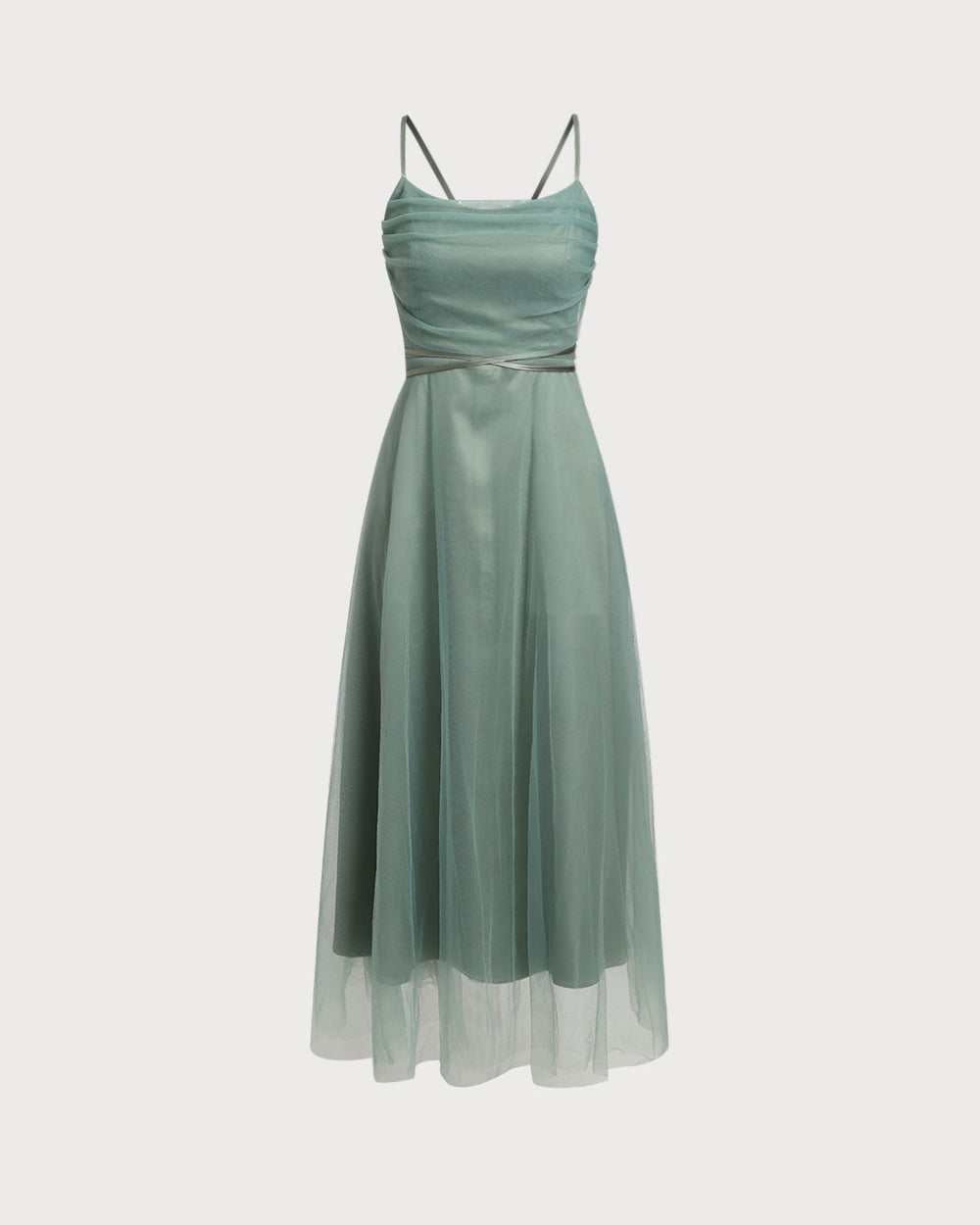 Green Mesh Flowy Slip Midi Dress | Rihoas