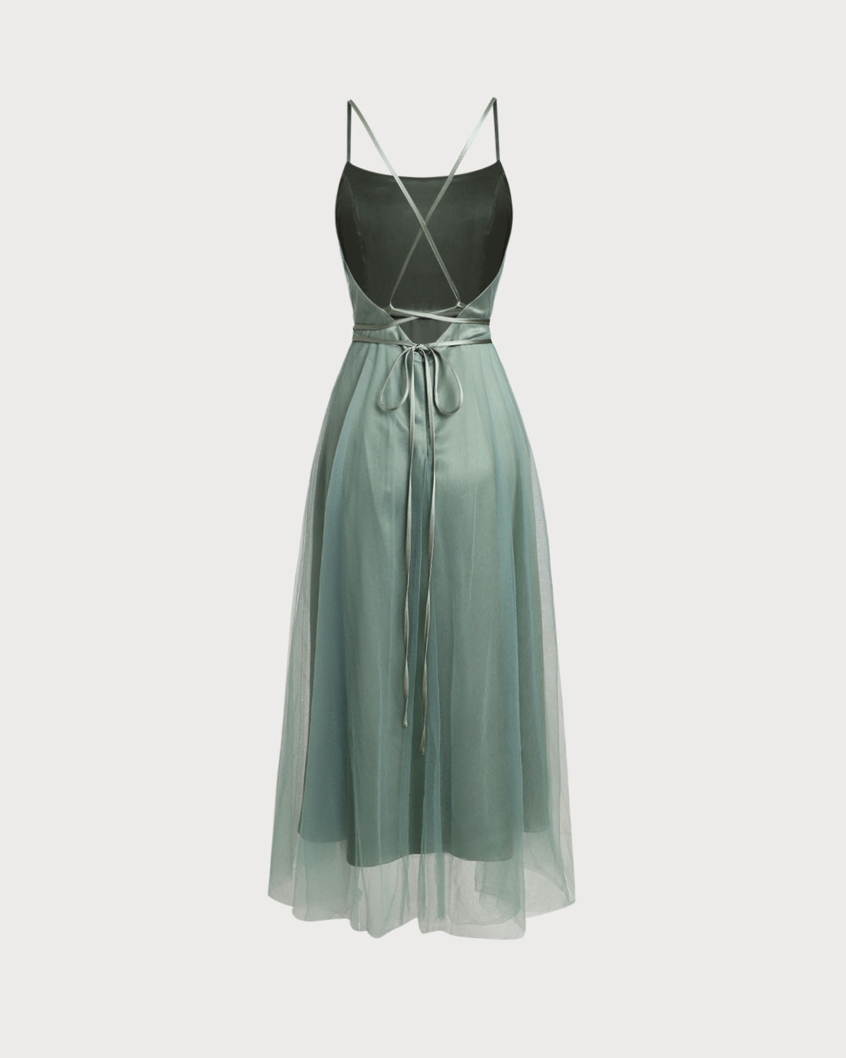 Green Mesh Flowy Slip Midi Dress | Rihoas