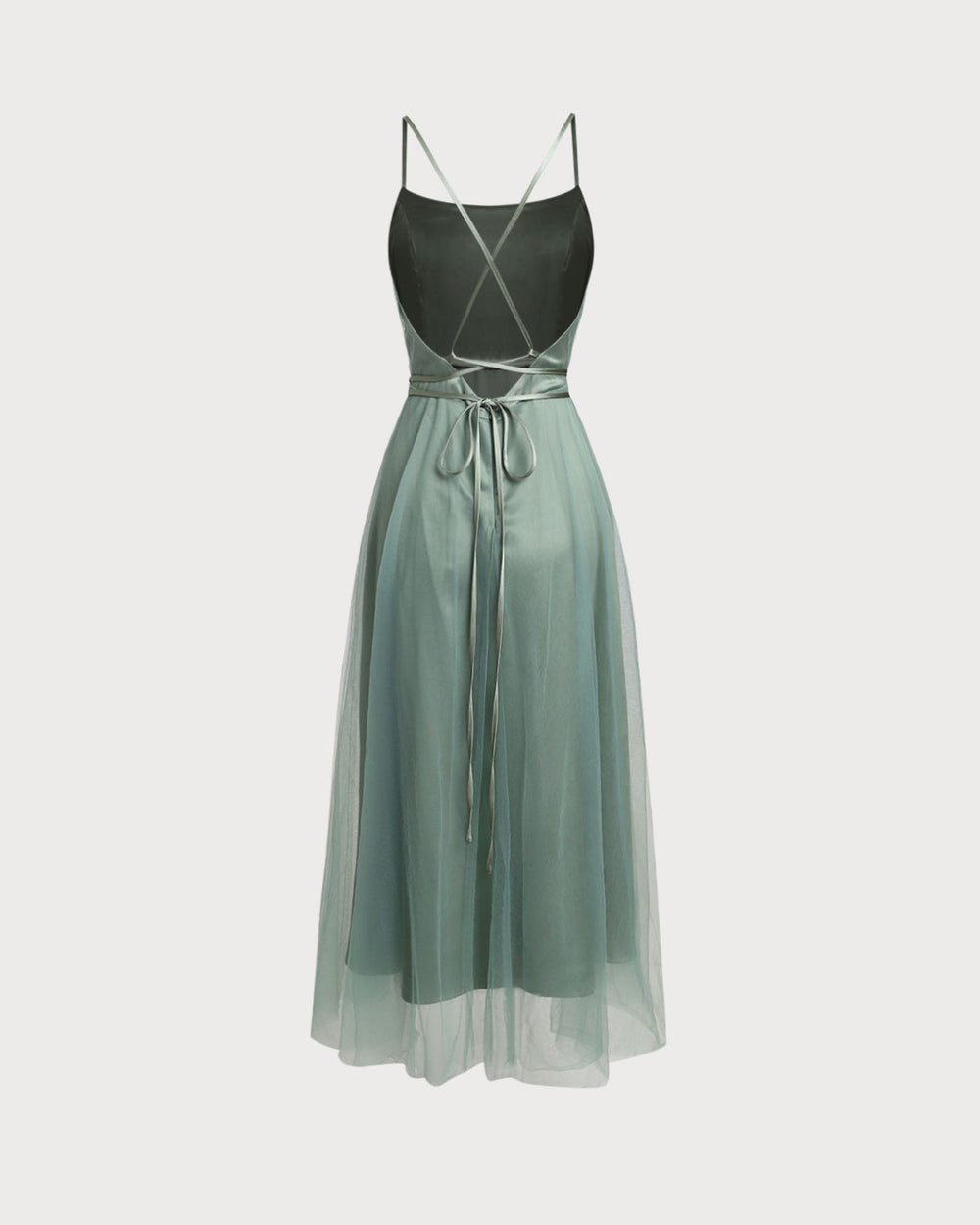 Green Mesh Flowy Slip Midi Dress | Rihoas