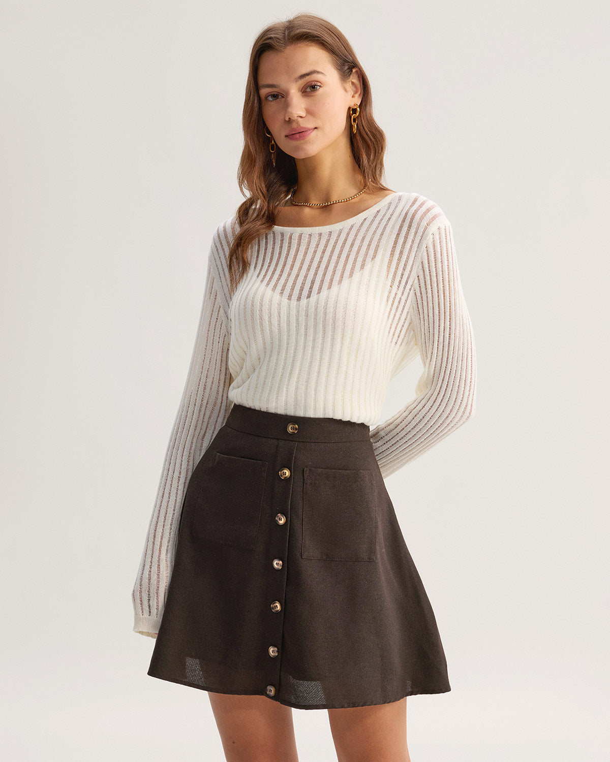 Brown Pocket High Waisted Skirt | Rihoas