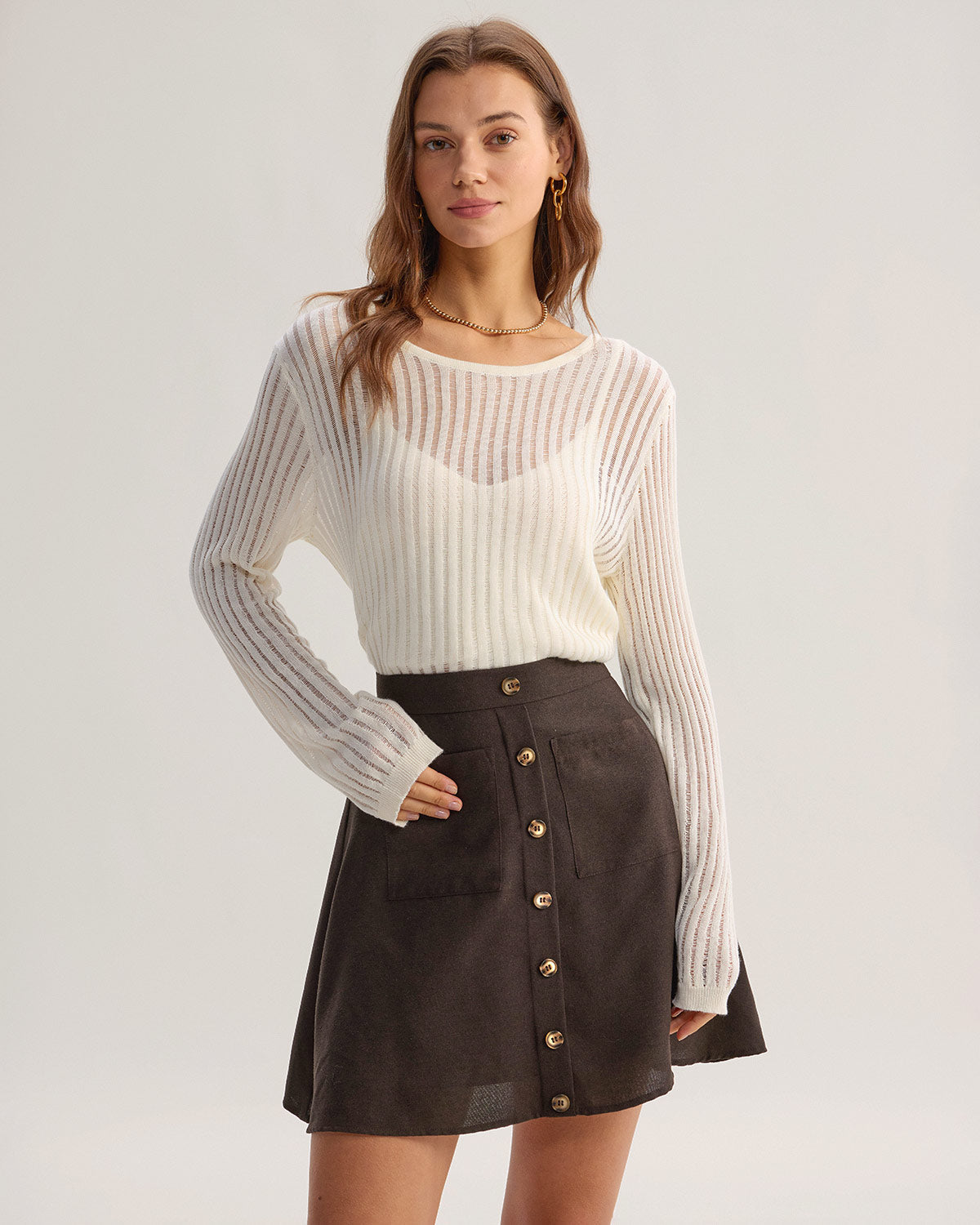 Brown Pocket High Waisted Skirt | Rihoas