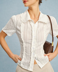 White Collar Lace Button Blouse | Rihoas