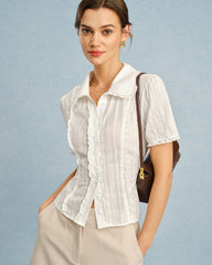 White Collar Lace Button Blouse | Rihoas