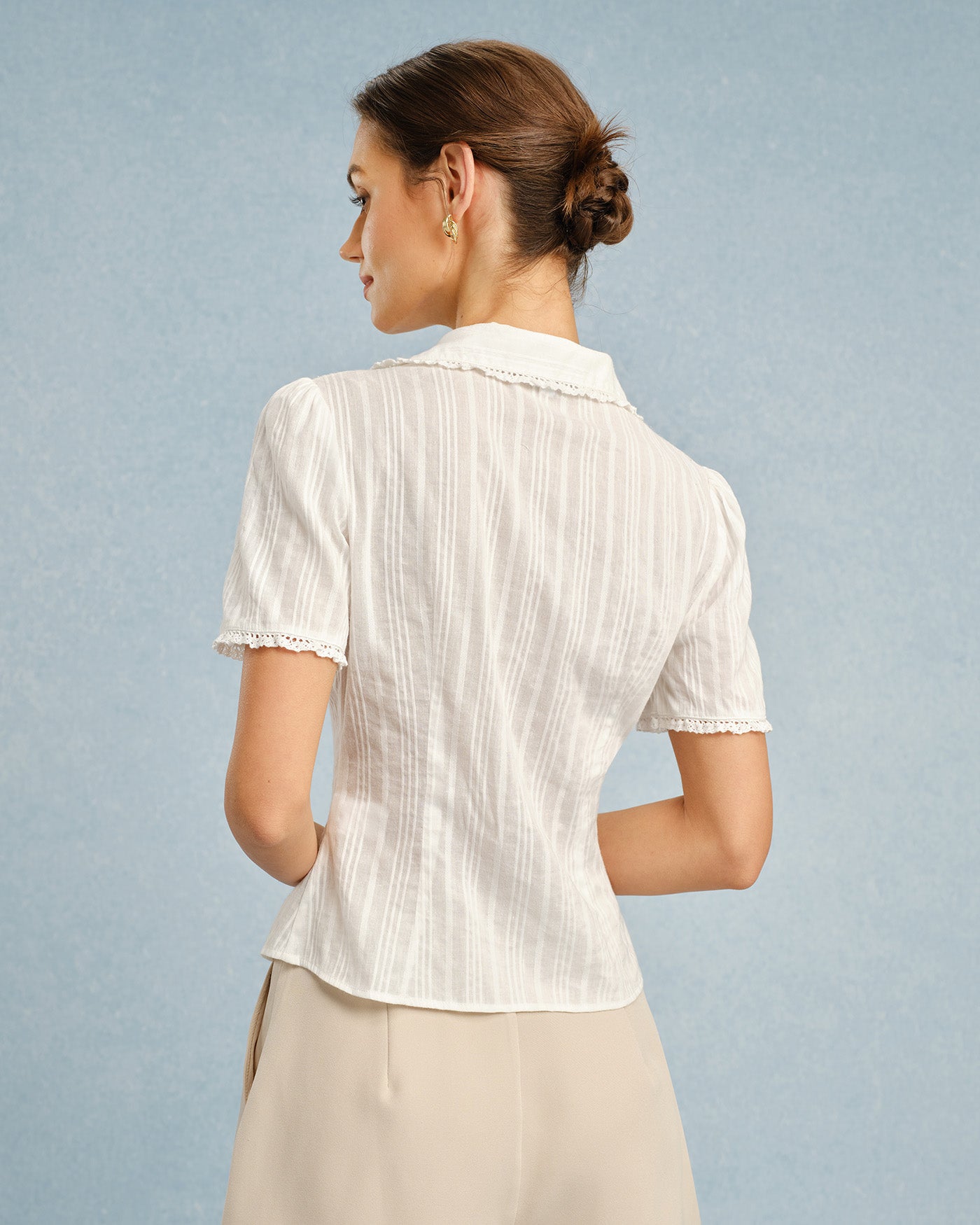 White Collar Lace Button Blouse | Rihoas