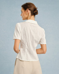 White Collar Lace Button Blouse | Rihoas