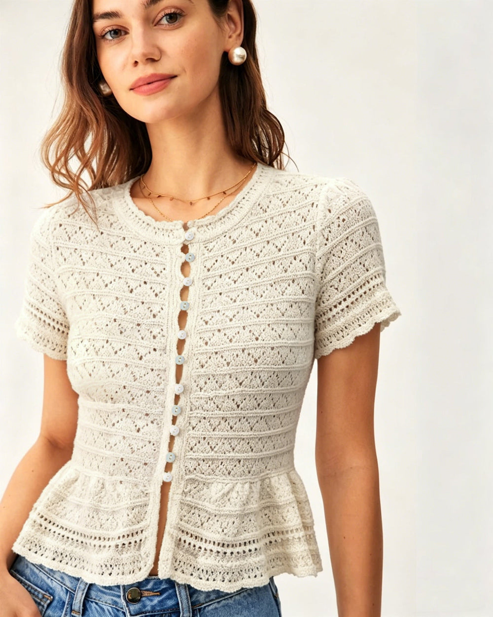 Apricot Textured Single Breasted Cardigan | Rihoas