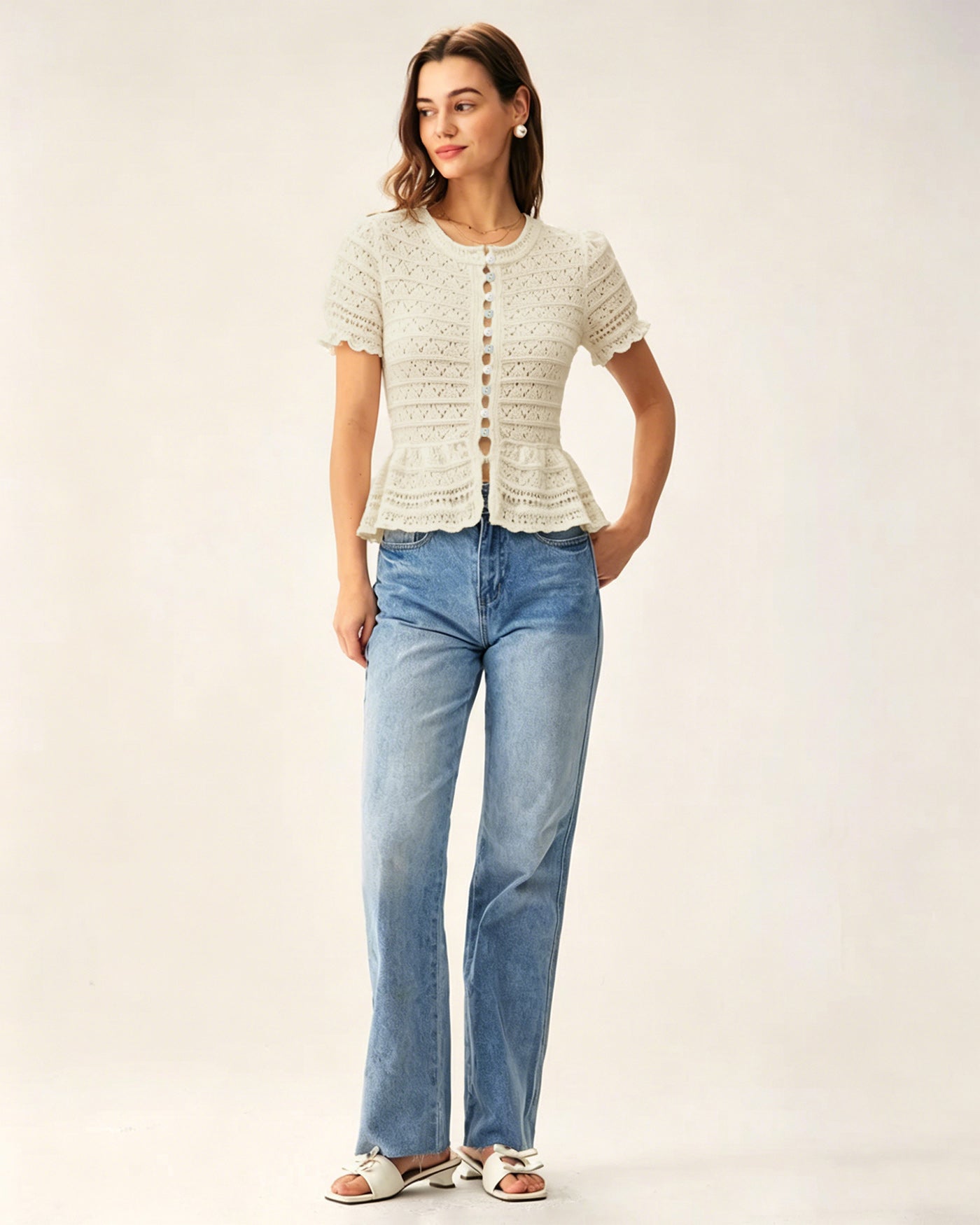 Apricot Textured Single Breasted Cardigan | Rihoas