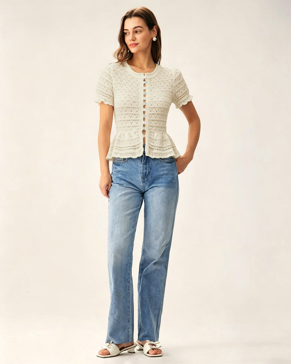 Apricot Textured Single Breasted Cardigan | Rihoas