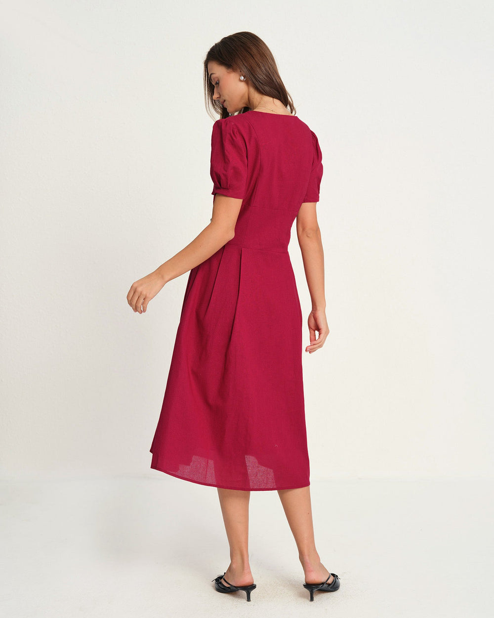Red V Neck Midi Dress | Rihoas