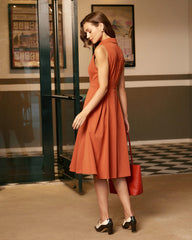Red Button Sleeveless Midi Dress | Rihoas