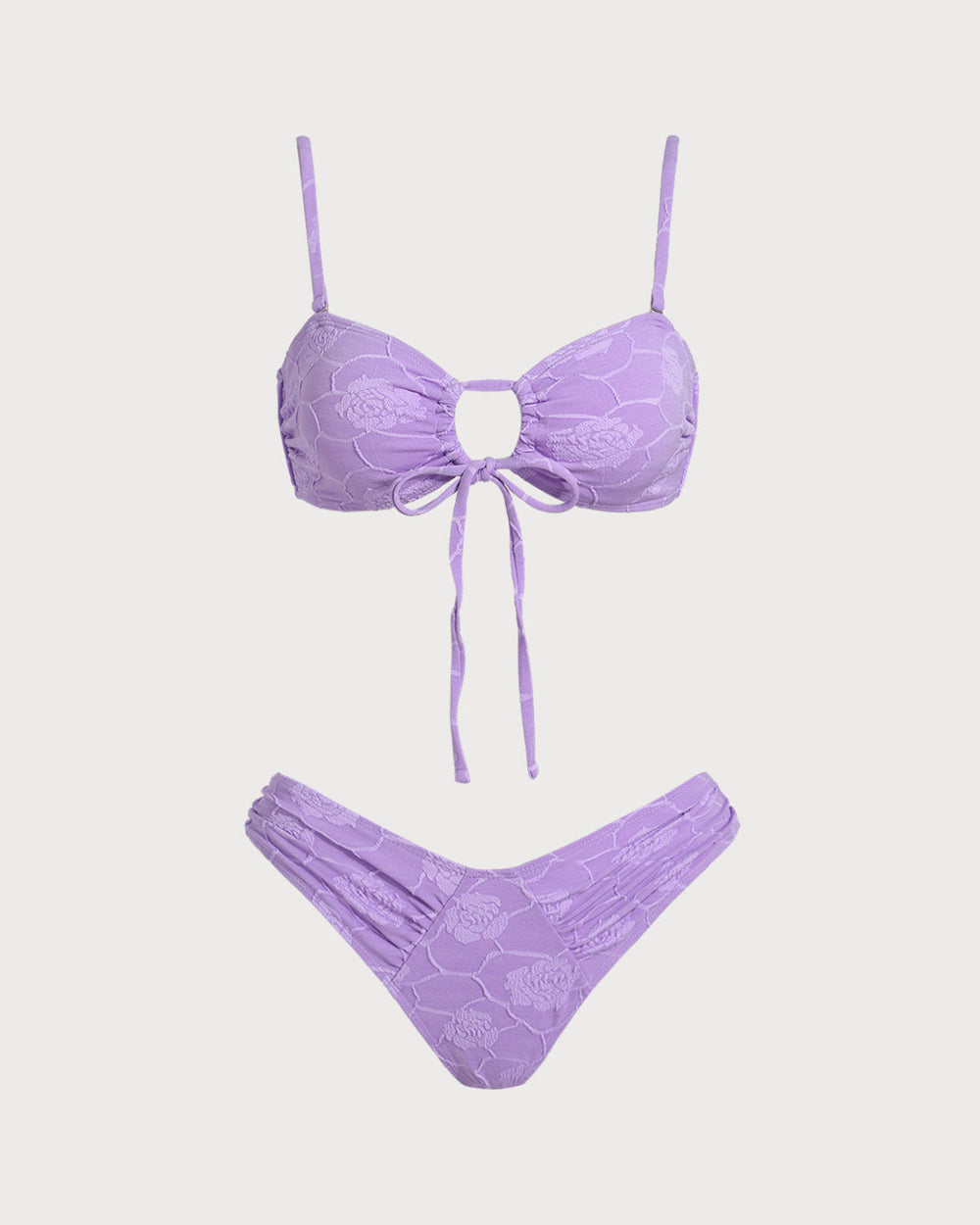 Purple Floral Textured Bandeau Bikini Set | Rihoas