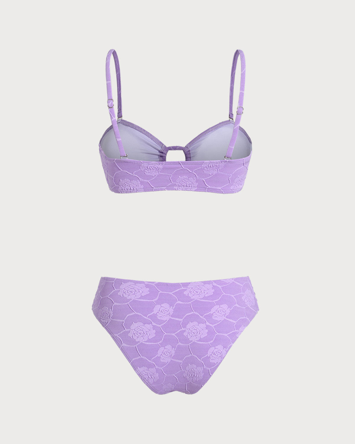 Purple Floral Textured Bandeau Bikini Set | Rihoas