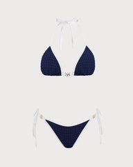 Blue Contrasting Halter Bikini Set | Rihoas