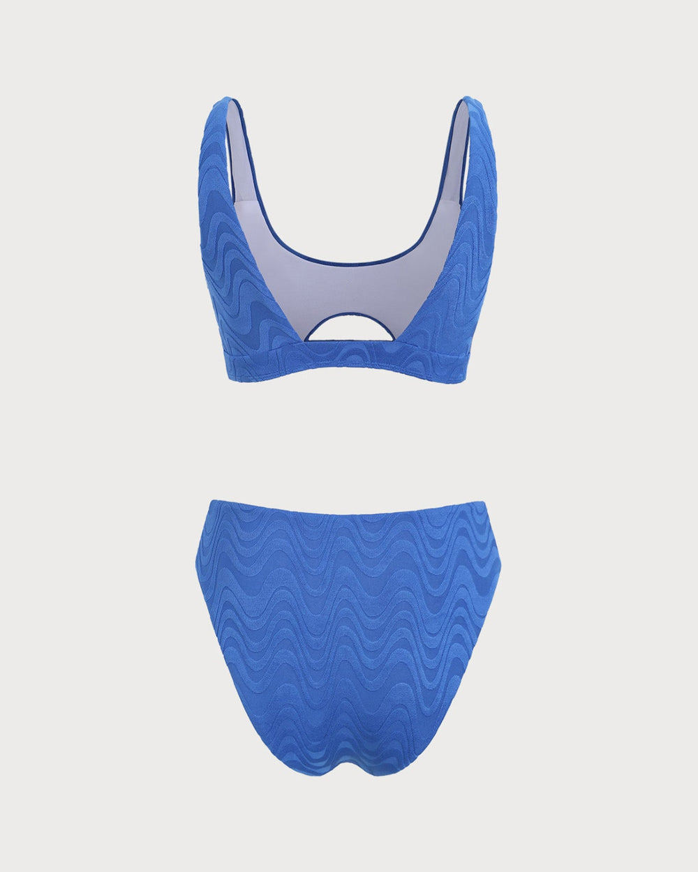 Blue U Neck Textured Bikini Set | Rihoas