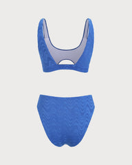 Blue U Neck Textured Bikini Set | Rihoas