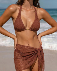 Brown Jacquard Three-Piece Set | Rihoas