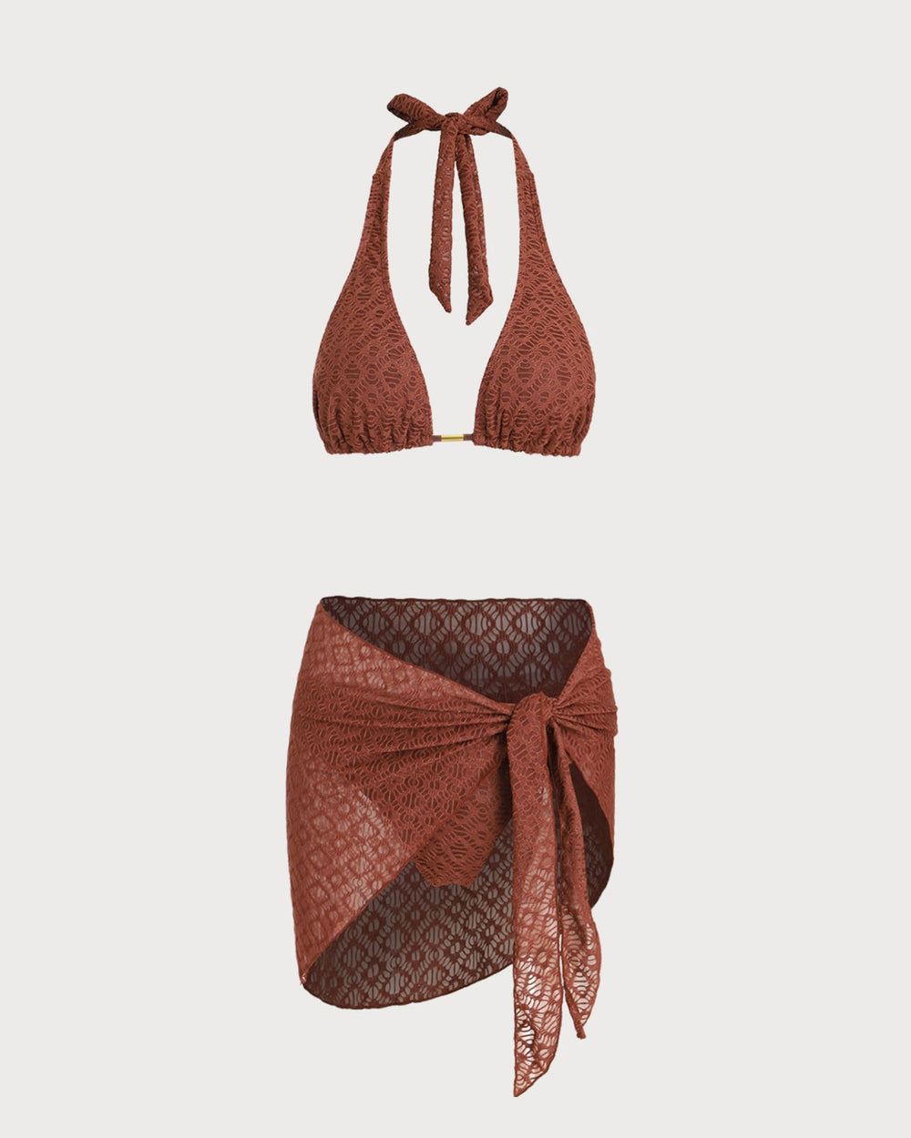 Brown Jacquard Three-Piece Set | Rihoas