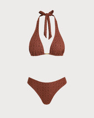Brown Jacquard Three-Piece Set | Rihoas