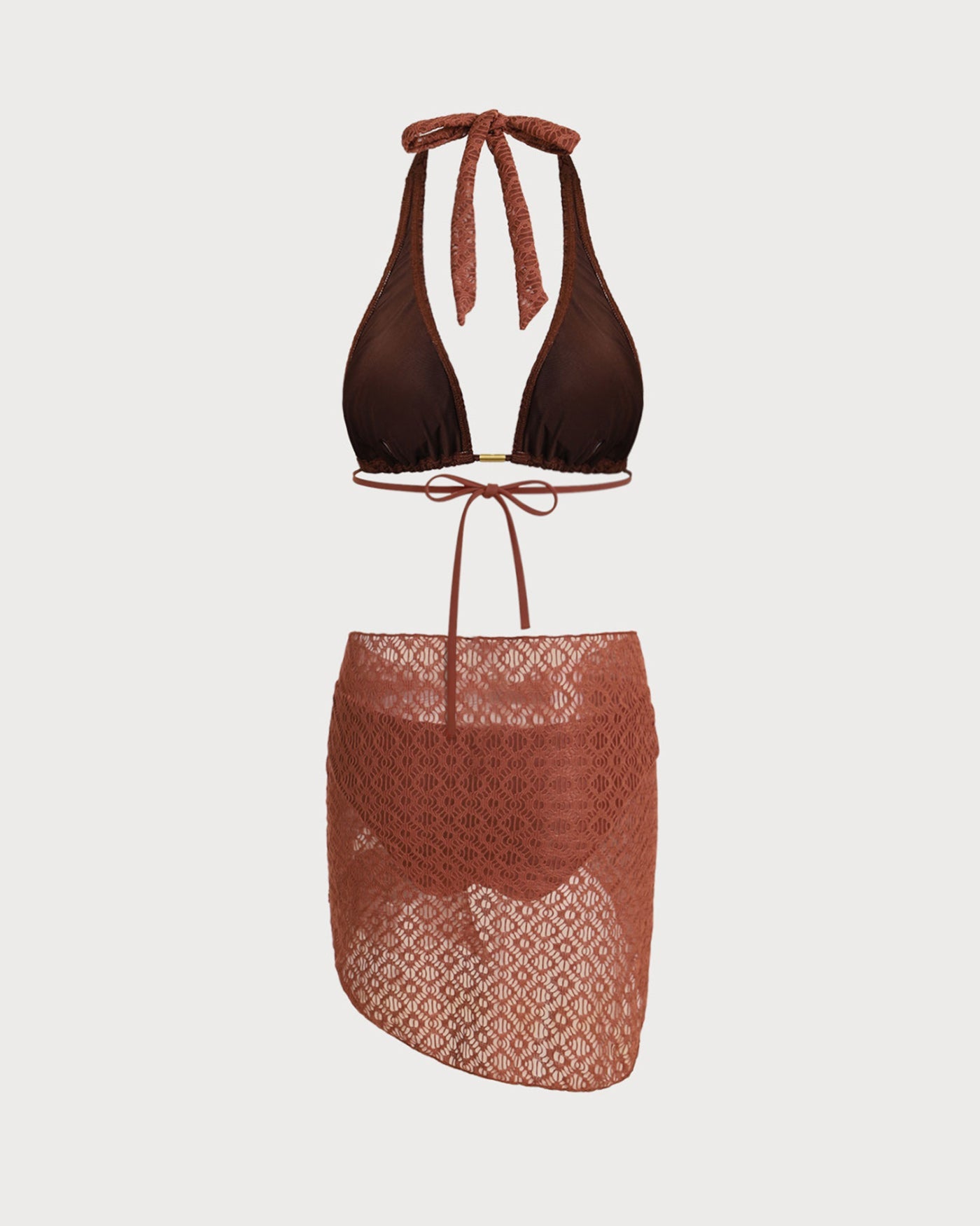 Brown Jacquard Three-Piece Set | Rihoas